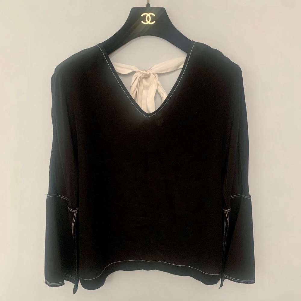 Elegant Black Women's Blouse with Bow Detail